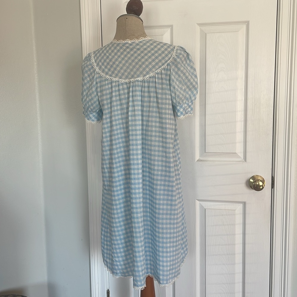 Vintage gingham lace check nightgown housecoat dress duster robe cottage core M - Picture 6 of 10